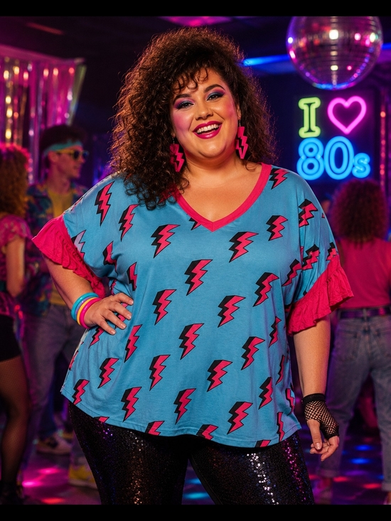 Southern Stitch Tops - Southern Stitch Plus Size Blue & Pink Lightning Bolt V-Neck Top